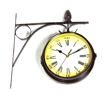 

Practical 1Pcs New European Style Vintage Clock Innovative Fashionable Double Sided Wall Clock Wrought Iron Home Decoration