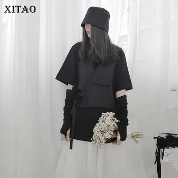 

XITAO Black Drawstring Vest Fashion New 2020 Spring Sleeveless Pocket Goddess Fan Casual Style Elegant Pleated Vest Top ZLL4884