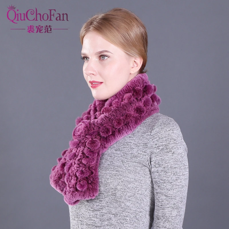 Lovely Real Natural Rex Rabbit Fur Scarf Women Rabbit Fur Ring Scarfs Real Knitted Genuine Rex Rabbit Fur Shawl Scarves