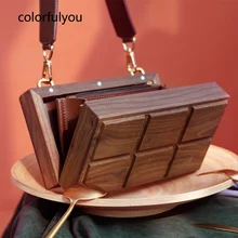  Vintage Wooden Shoulder Bag Chocolate Shape Designer Crossbody Bag Luxury Handmade Lady Party Small Purses 2023 New 