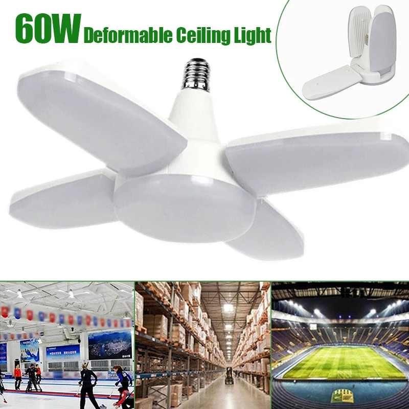

60W E27 White Superior PC Deformable LED Garage Lights 5400lm Super Bright LED Module for Warehouse Work Lights Home Ceiling Fix