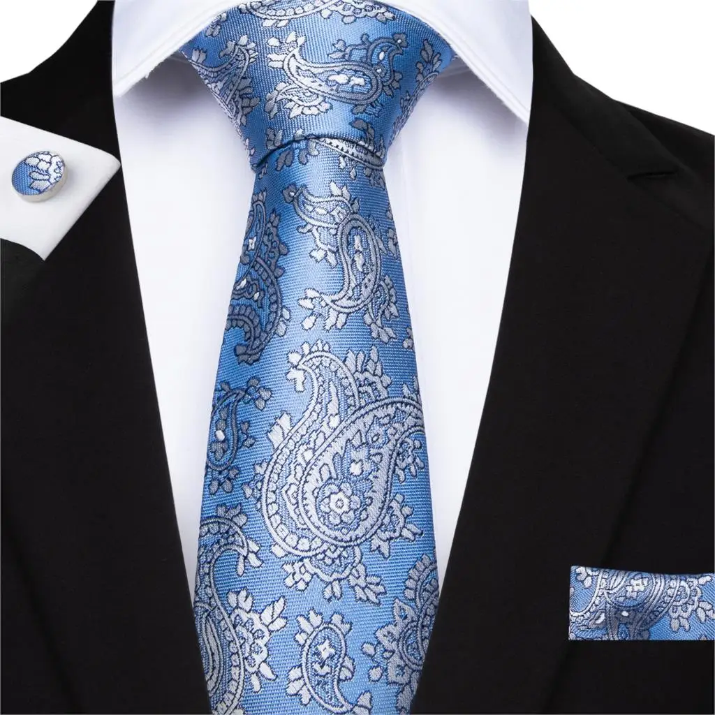 Мужской Галстук бирюзовый, зеленый, желтый, синий, с узором пейсли, качественный Шелковый Свадебный галстук для мужчин, запонки, Бизнес Подарочный галстук, набор, дизайнерский - Цвет: SJT-7112
