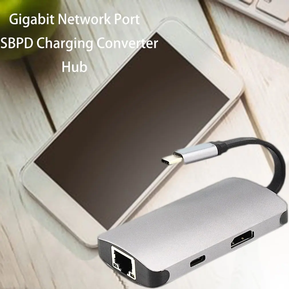Концентратор USB Type C адаптер конвертер с 2 портами USB 3,0, 1 USB-C PD зарядный порт и 1 RJ45 1000 Мбит/с гигабитный Ethernet сетевой порт