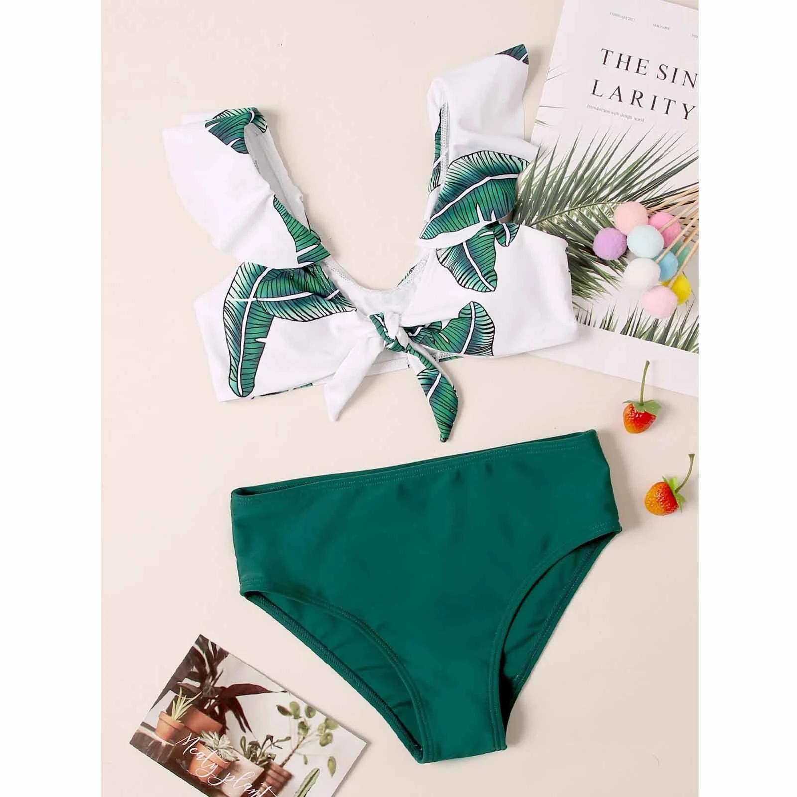 Bañador de palmera para niña de 8 a 13 años, conjunto de Bikini para adolescente, camiseta sin mangas, traje de baño de dos para niña grande|Trajes de baño| - AliExpress