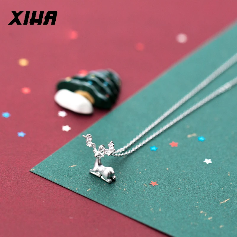 

XIHA 925 Sterling Silver Pendant Necklace for Women Cute Elk Deer Animal Chain Necklace Christmas Gift for Girl Vintage Jewelry