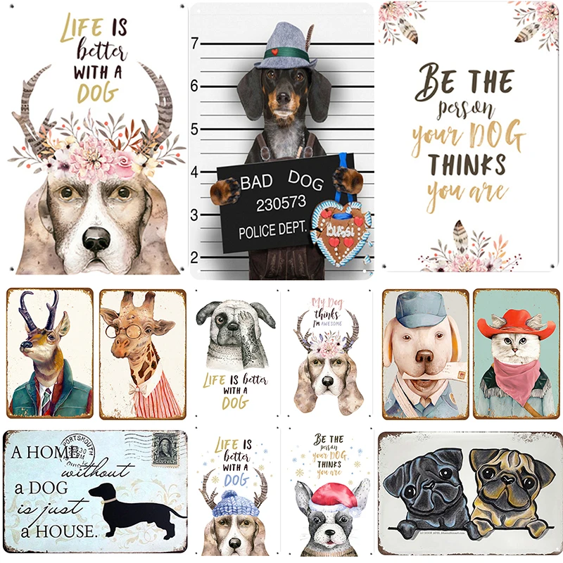 

Cat Dogs Plaque Metal Vintage Tin Sign Pin Up Shabby Chic Decor Metal Signs Vintage Bar Decoration Metal Poster Pub Metal Plate