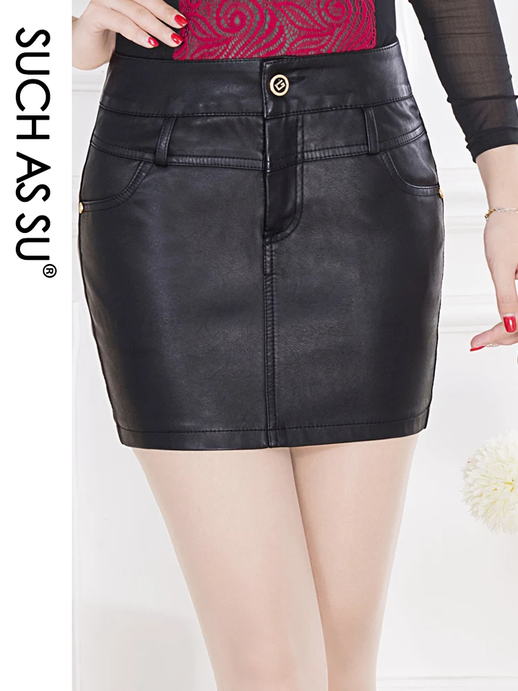 New Fashion 2021 PU Leather Skirt Women Black Occupation Work Pencil Skirt S-3XL Size Spring Summer Autumn Winter Mini Skirt