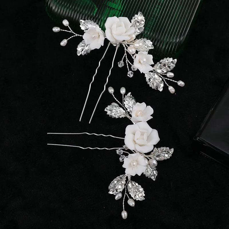 Floralbride Handmade Porcelain Flower Freshwater Pearls Bridal Hair Comb Hair Pins Wedding Hair Accessories Women Hair Jewelry