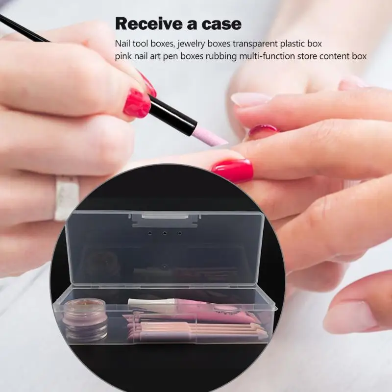 Manicure Storage Jewelry Plastic Rectangle Nail Art Tool Plastic Pens Cuticle Pusher Polishing buffer files Strip Container
