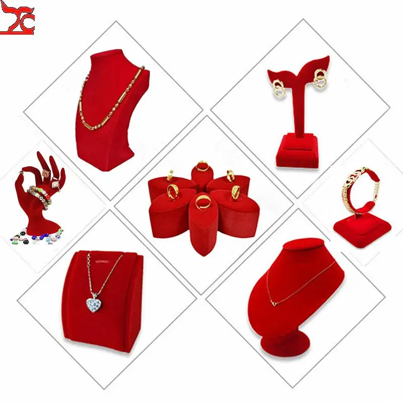 Quality Jewelry Organizer Jewelry Pendant Display Stand Holder Show Decorate Retail Premium Red Velvet Store Counter Showcase