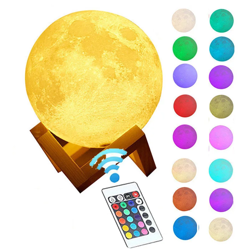 

16 Colors Photo DIY 3D Print Moon Lamp Color Change Lunar USB Rechargeable Nightlight Touch/Remote Moonlight
