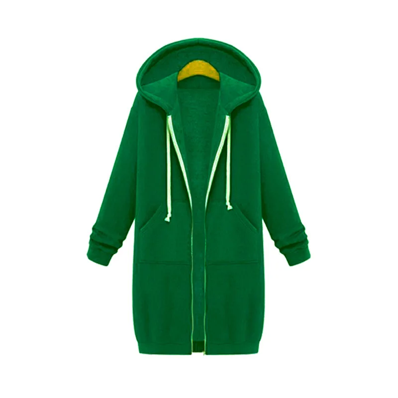 Grass green Lugentolo Толстовка Женская Длинная плюс бархат плюс Давид одежда Свободная куртка с капюшоном осень зима мода длинный рукав - Цвет: Grass green