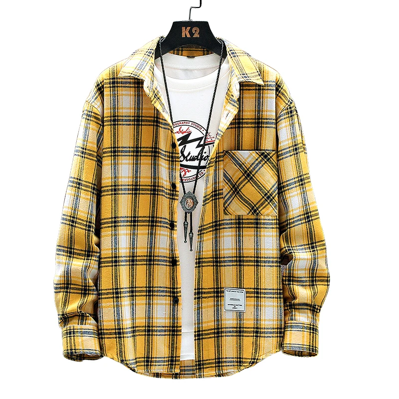

Flannel Plaid Shirt Men Cotton 2021 Spring Autumn New Male Casual Long Sleeve Shirt Plus size High Quality Warm Man Clothes