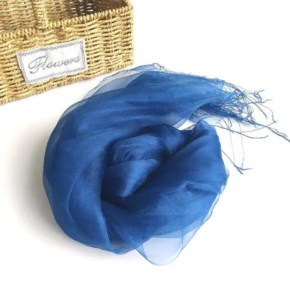 100% Pure Silk Scarf Women Soild Noble Blue Color Silk Scarf Fashion Female Plain Shawl Long Scarf For Laides 2