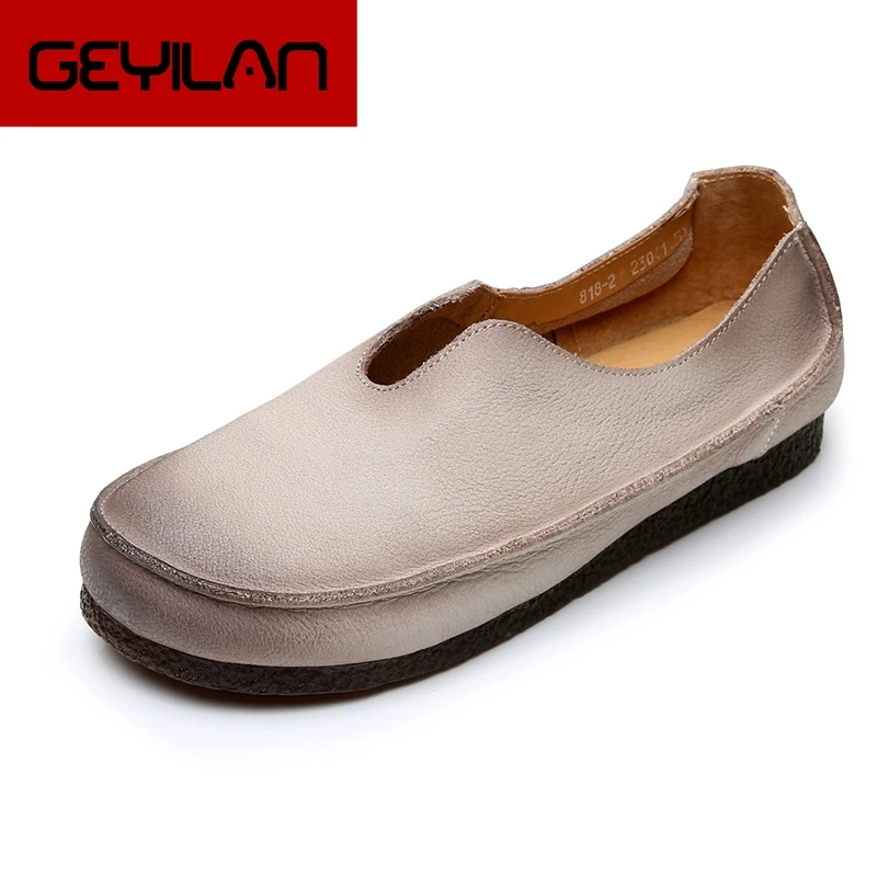 

GKTINOO Original 2019 Spring and Summer New Retro Women Shoes Genuine Leather Flat Casual Handmade Comfortable Cowhide Flats