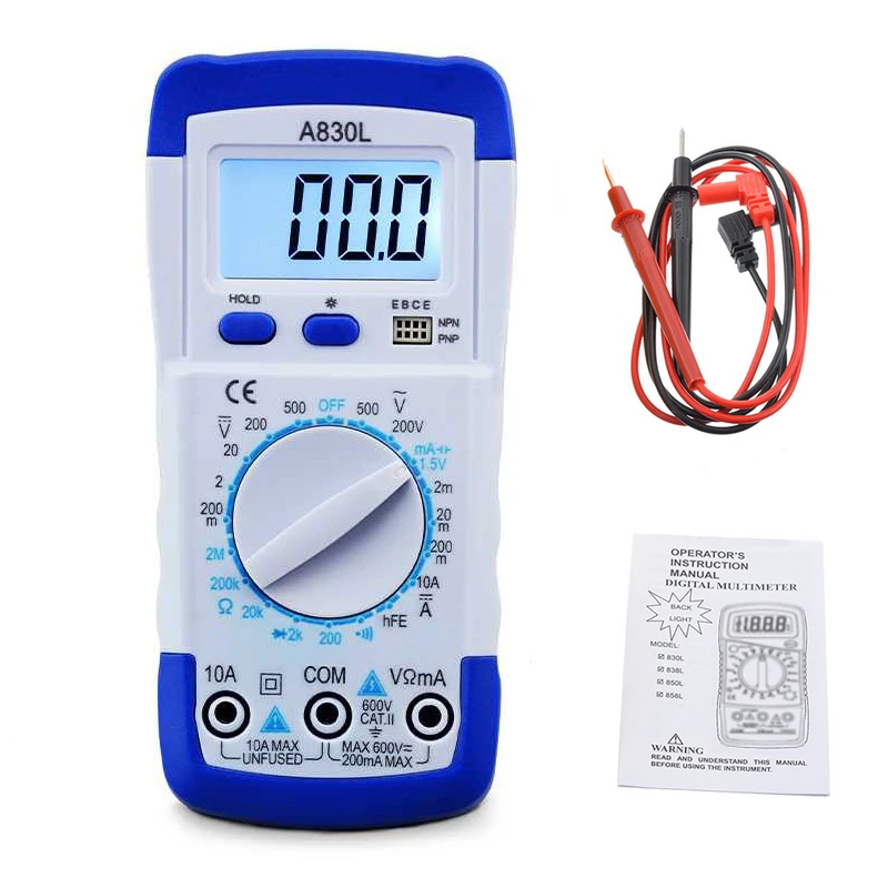 A830L Multimeter LCD Digital Multimeter AC DC Voltage Diode Freguency Multitester Current Tester Luminous Display with Buzzer