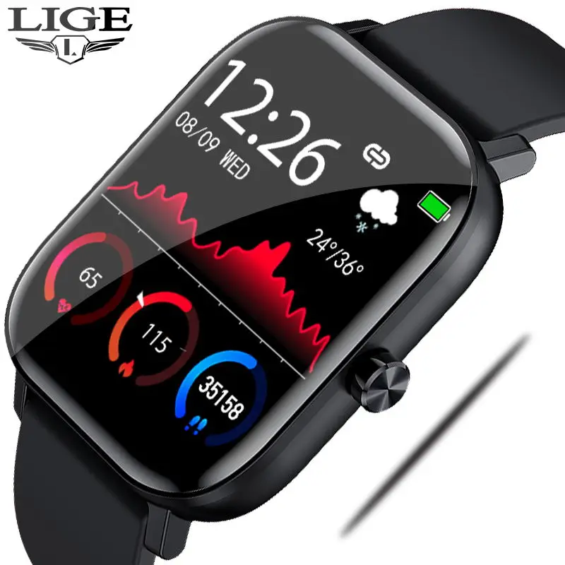 

LIGE New Smart Watch Men's Fashion sports Heart rate Blood pressure test Information sleep reminder Waterproof Function watch