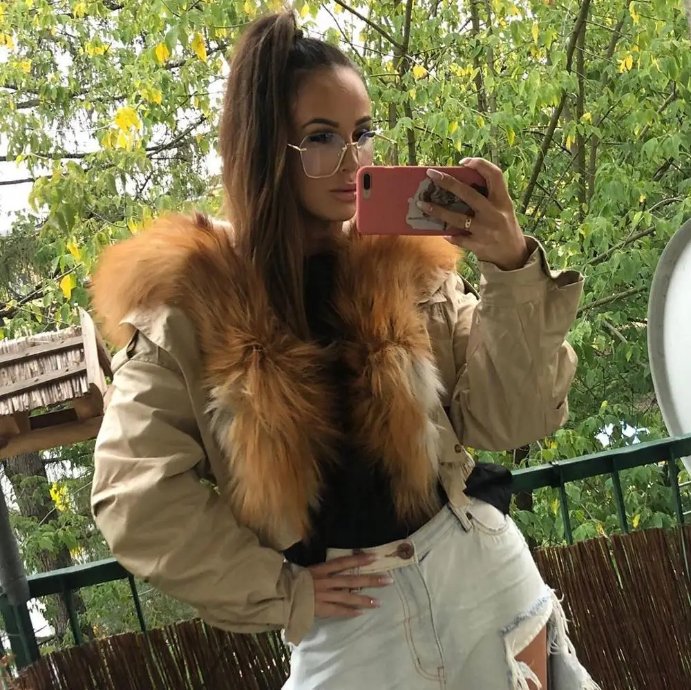 Новинка Сезон Зима Женские Курточка бомбер съемный мех ягненка натуральным