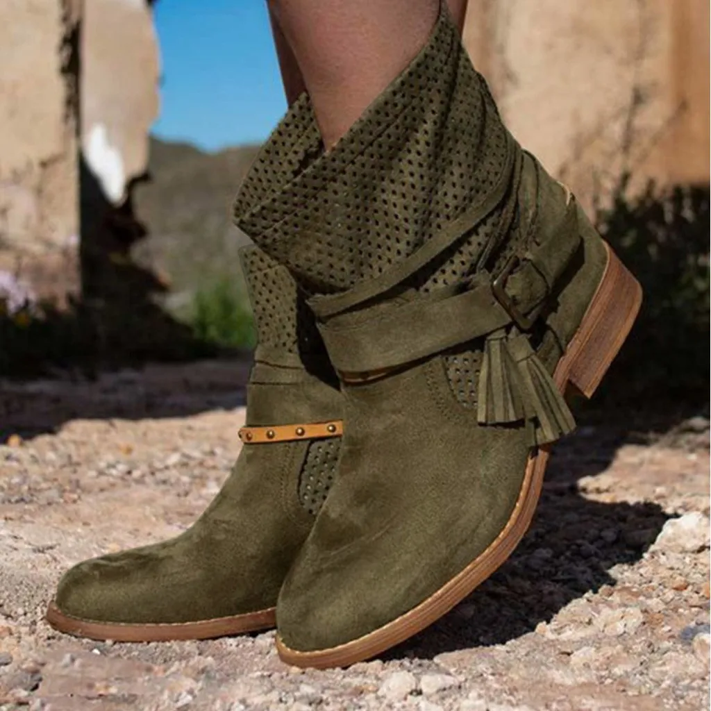 

Women's Rome Ankle Boots Autumn Retro Knight Short Boot Female Low Heel Knight Shoes Classic Casual Cowboy Footwear Buckle Strap
