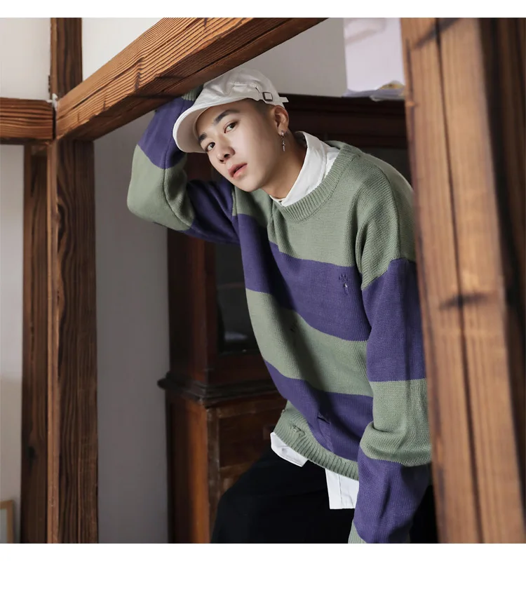 LAPPSTER мужской Корейский полосатый свитер осенний мужской пуловер уличная хип-хоп свитера с дырками пара оранжевый негабаритный свитер