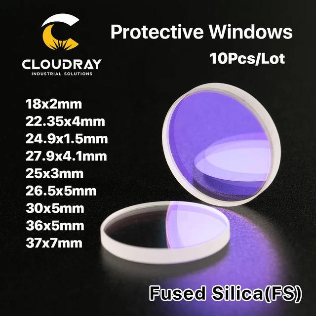 Cloudray 10Pcs Hot Sale Size Optical Laser Protective WIndows 18*2 27.9*4.1 30*5 37*7 1064nm Quartz Fused Silica for Laser Head 1