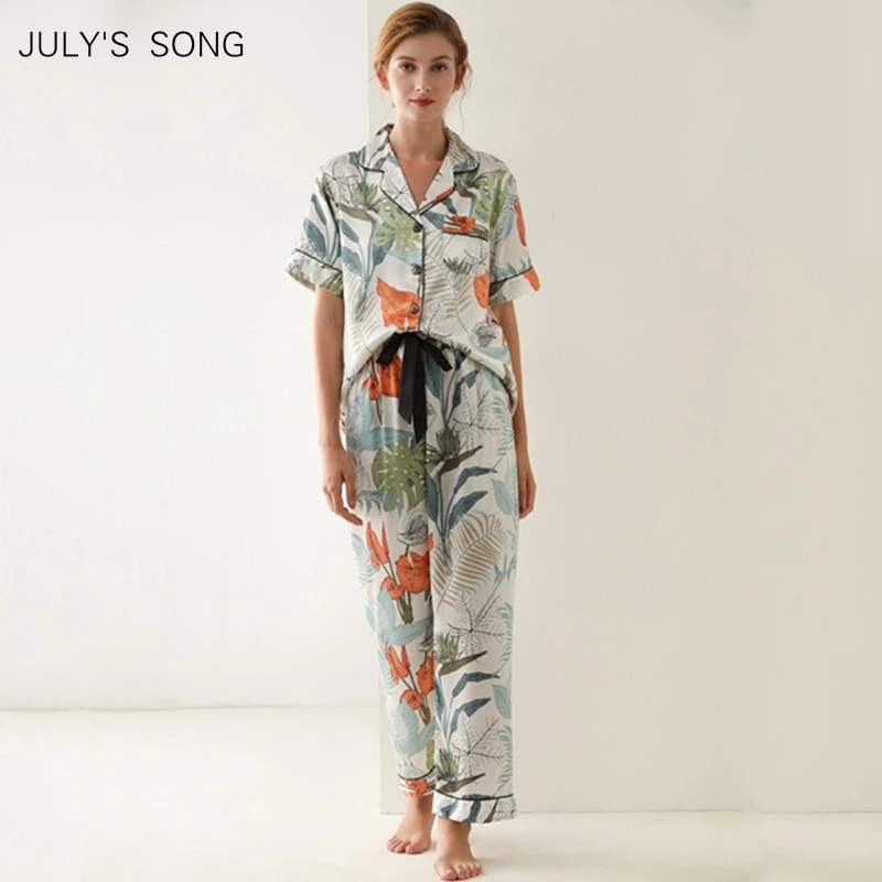 Пижамный комплект JULY'S SONG женский атласный рубашка с коротким рукавом в полоску