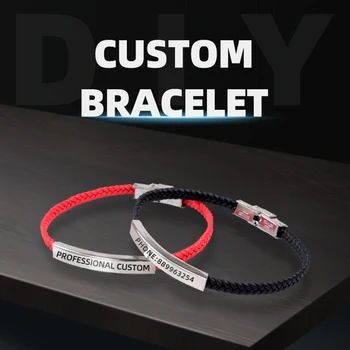 

Personalized Braid Bracelet Lovers Leather Bangle For Men and Womn Adjustable Metal Wristband Custom Name