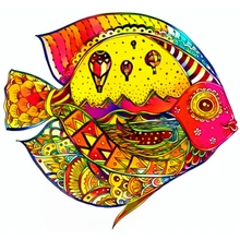 

New Artwork Wooden Puzzle Fantasy Fish Animal 6 Styles Irregular Shape Toy Luxury Brand 3D Jigsaw Game Gift for Friend Kids XML