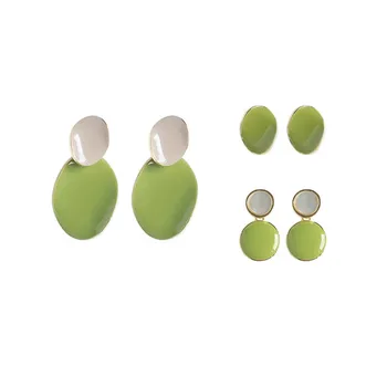 

2019 women earrings oil fruit green earrings retro metal geometry enamel earrings Refined fashion jewelry of the girls wholesale