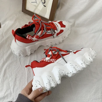 

Women Platform Chunky Sneakers Basket Running Thick sole Dad Shoes Female 2020 New Spring Casual Falt Bottom Vulcanized Shoes