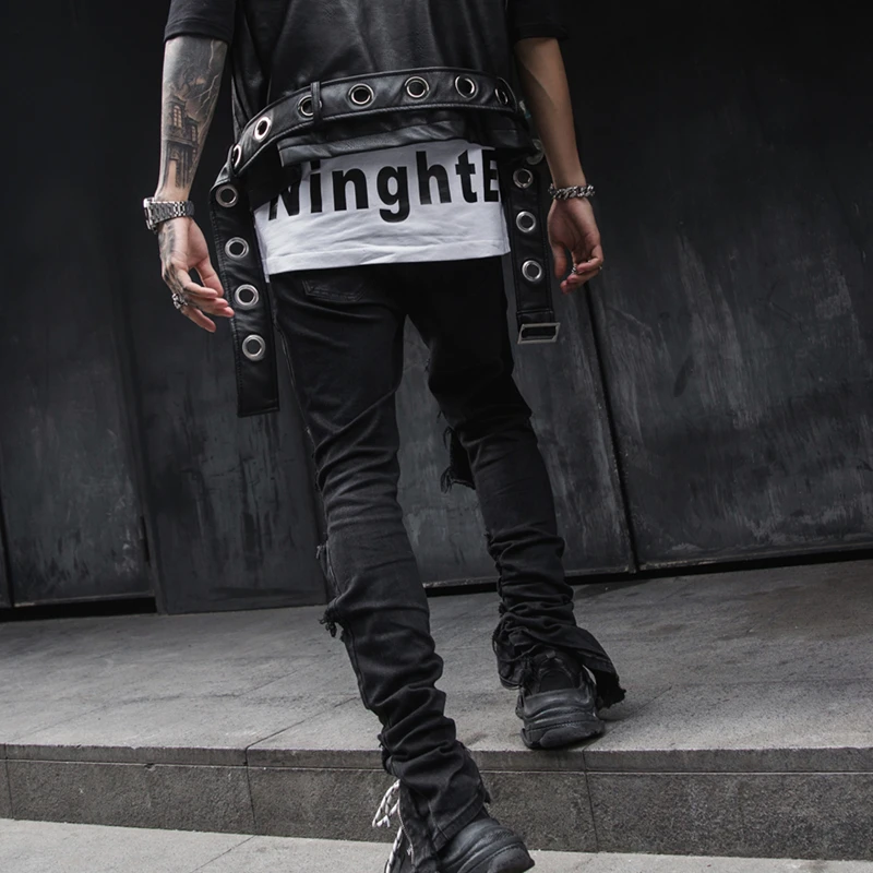 Уличная одежда, мужские джинсы с дырками, узкие черные джинсы в стиле хип-хоп, обтягивающие джинсы для мужчин, одежда, обтягивающие повседневные брюки для мужчин