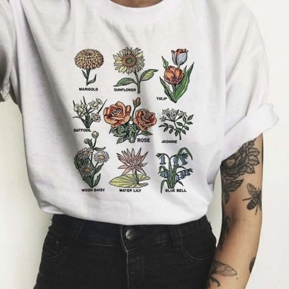 

Bloom Where You Are Planted Women White O-neck T Shirt Summer Sunflower Flower T-Shirt Graphic Tees Hipsters Grunge Top S-2XL