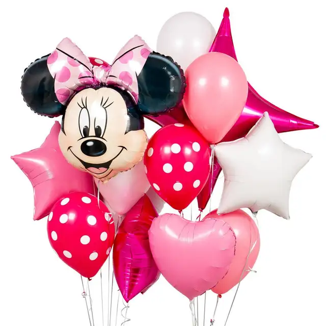 180*108 cm 1pc Minnie Mouse Theme Table Cloth for Kids Happy Birthday Party Decoration Table Cover Event Party Supplies 11pcs Balloons