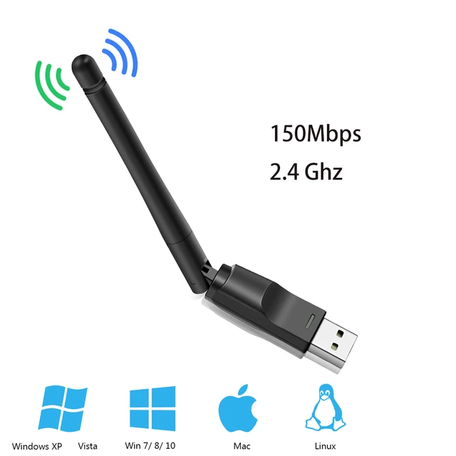 Adaptador WiFi USB de 150Mbps, antena de 2,4 GHz, USB 802.11n/g/b, dongle