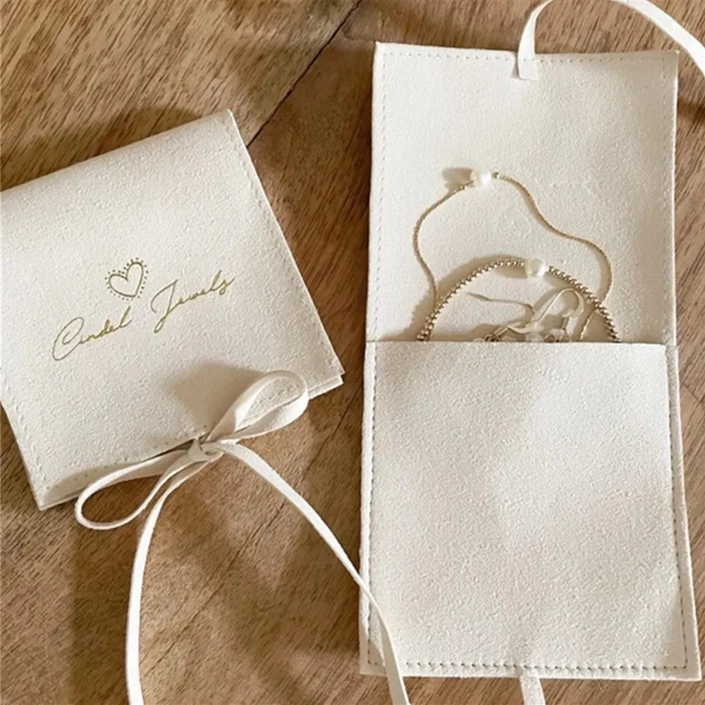 50 ivory color custom personalized embossed logo printing microfiber jewelry bag bag custom jewelry packaging bag large capacity