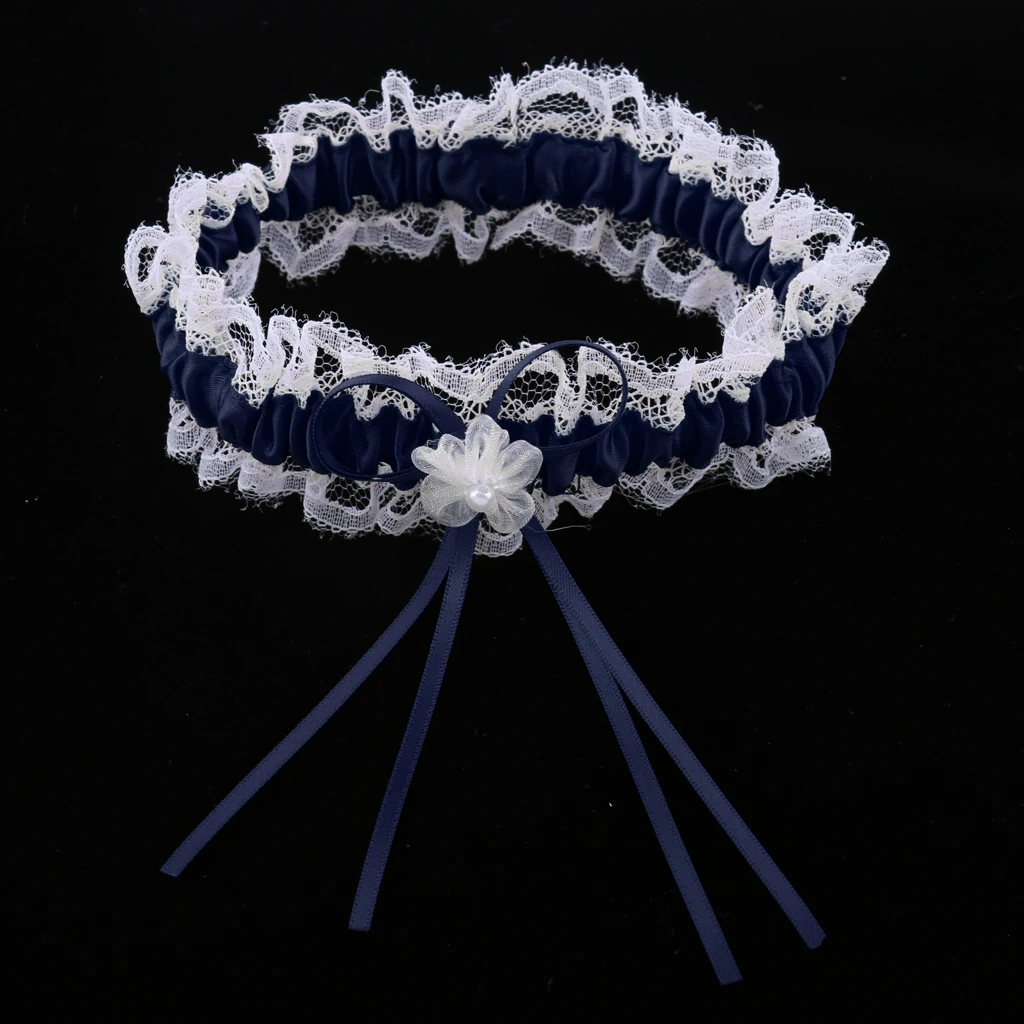 2Pcs Rustic Bridal Wedding Garter Floral Stretch Bridal Lace Satin Bowknot Thigh Ring Soft Socks Hen Party Lace Pearls Garter