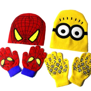

Winter Autumn Spiderman Beanies Cap gloves Set for Kids Knitted Hat Hero Embroidery Children Bonnet Cap 2019 news
