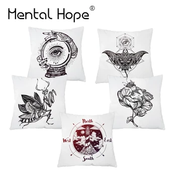 

Geometric Printed Decorative Cushion Cover Sun and Moon Pattern White Throw Pillow Cover Home Decor Square Pillowcase for Bed