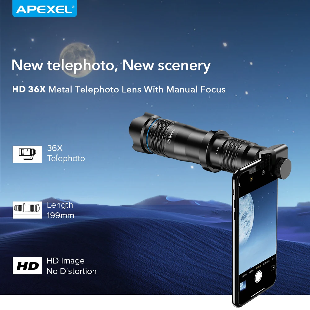 Объектив APEXEL HD 4K 36X с оптическим зумом телеобъектив мобильный телескоп телефон со