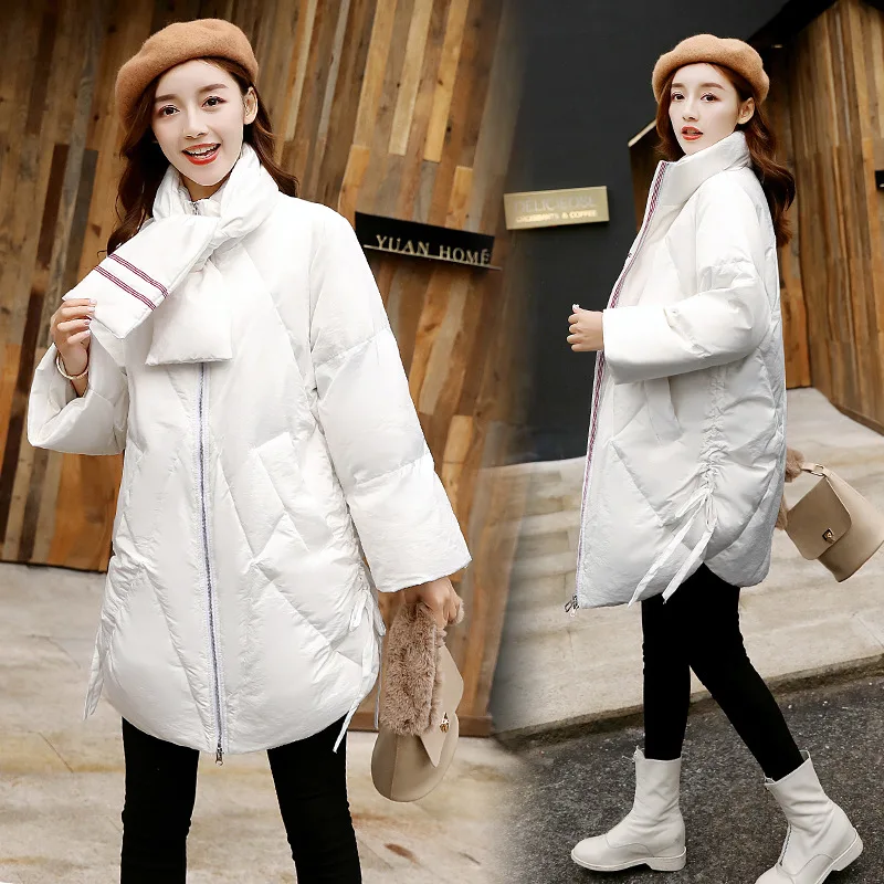 

Short Loose-Fit Versatile Comfortable Long Sleeve 2018 Winter New Style Solid Color Cotton-padded Clothes with Tie
