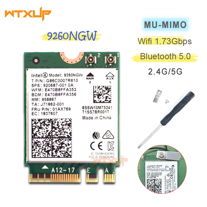 9260NGW беспроводная Wi Fi сетевая карта для Intel 9260AC Двухдиапазонная 1730 Мбит/с NGFF 802.11ac