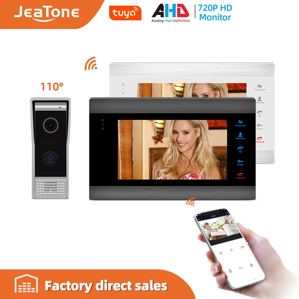 Умный IP видеодомофон JeaTone 7 дюймов Wi Fi Tuya система внутренней связи с AHD/720P дверной
