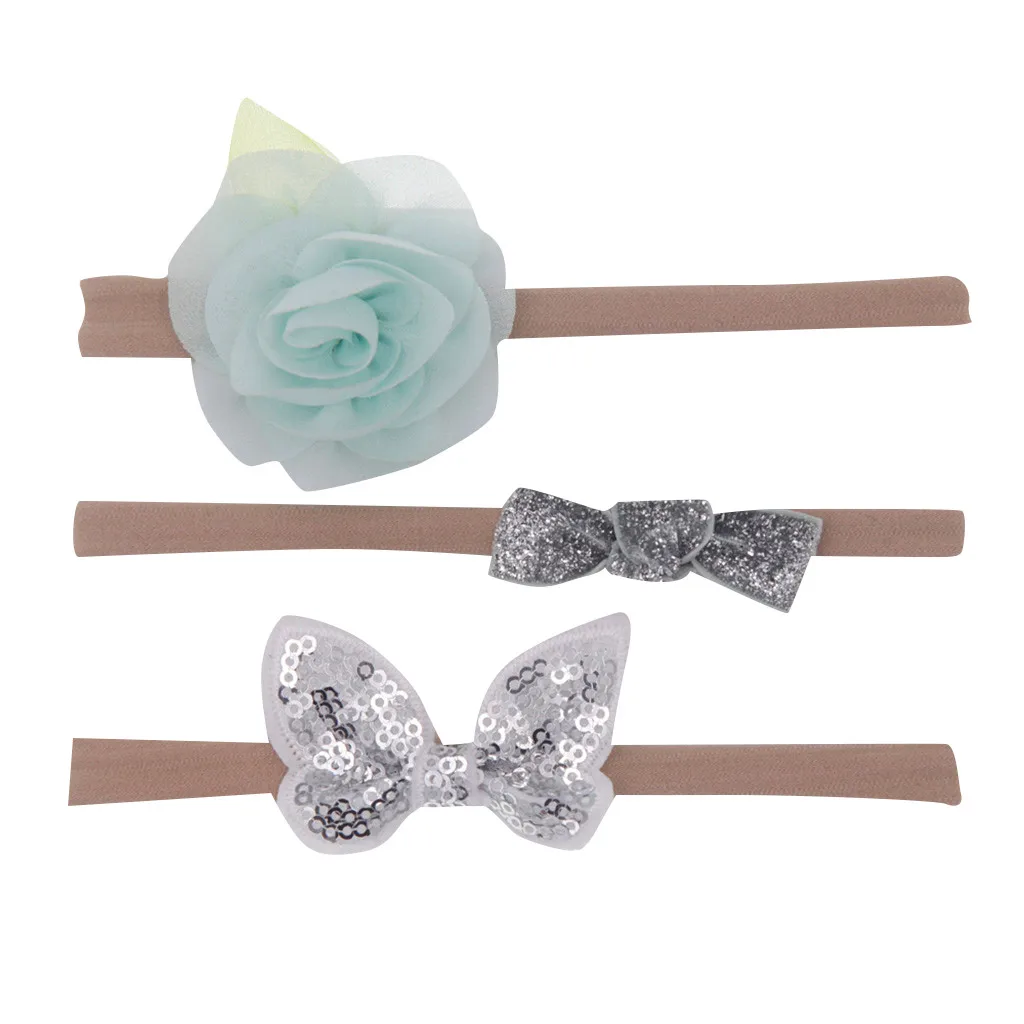 3pcs/lot Baby Girl Bow Flower Set Hairband  Baby Girls Elastic Hairband Infant Kids Head Band Hair Accessories for 1-6Y