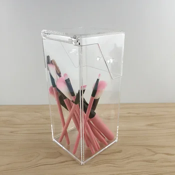 

1Pc Acrylic Makeup Brush Holder Square Cosmetic Storage Box Makeup Tools Organizer Case without Pearl for Cosmetic Storage (Tran