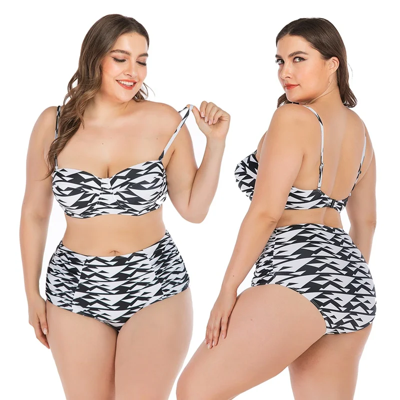 

H Women Tankini Printed Strappy High Waist Quick Drying Swimwear Bikini Top Bottom Swimsuit Beach Swimming Suit Lady Plus Size*