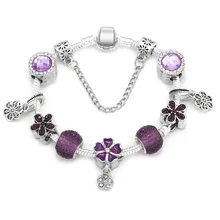 Модные ювелирные браслеты, DIY браслет из сплава с бусинами, изысканный цветок браслет из пурпурных кристаллов подарок на день Святого Валентина