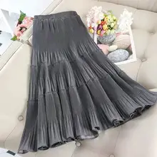 Женская Осенняя плиссированная маятниковая юбка, длинная юбка, Женская Повседневная трапециевидная длинная юбка в форме листа лотоса, Новинка