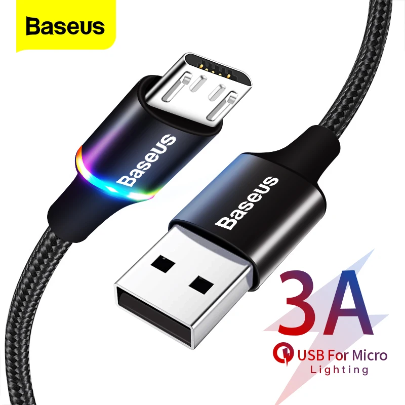 Baseus LED Lighting Micro USB Cable 3A Fast Charging Charger Microusb Cable For Samsung Xiaomi Android Mobile Phone Wire Cord 3m|Mobile Phone Cables| - AliExpress