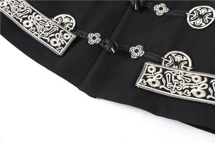 Black Women Cropped Jacket Runway Gothic Embroidery Horn Buckle Stand Collar Vintage Runway Black Jacket Coat Streetwear