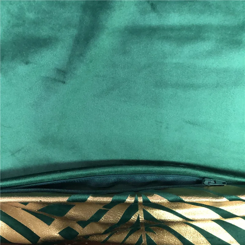 Modern Hot Selling Solid Super Soft Velvet Cushion Cover Square Throw Pillowcase Plant Leaves Beautiful Foil Printing Shiny Leaf 2
